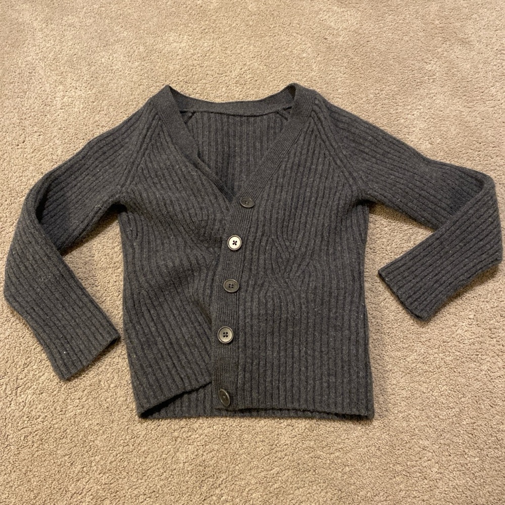 Source Unknown Gray Ribbed Wool Cardigan